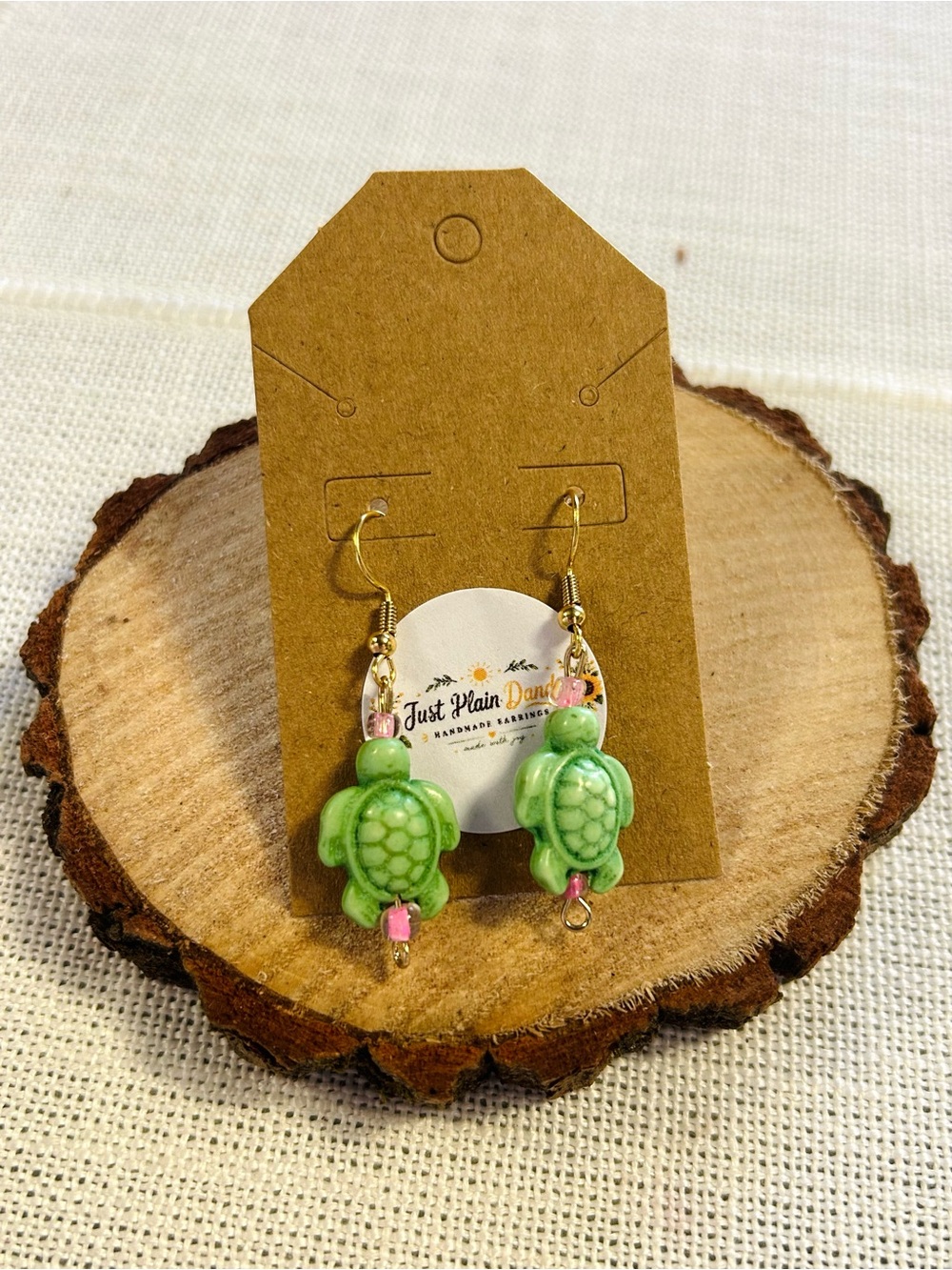Sea Turtle Dangle Earrings | Green Turtle Beaded Beach Ocean Handmade